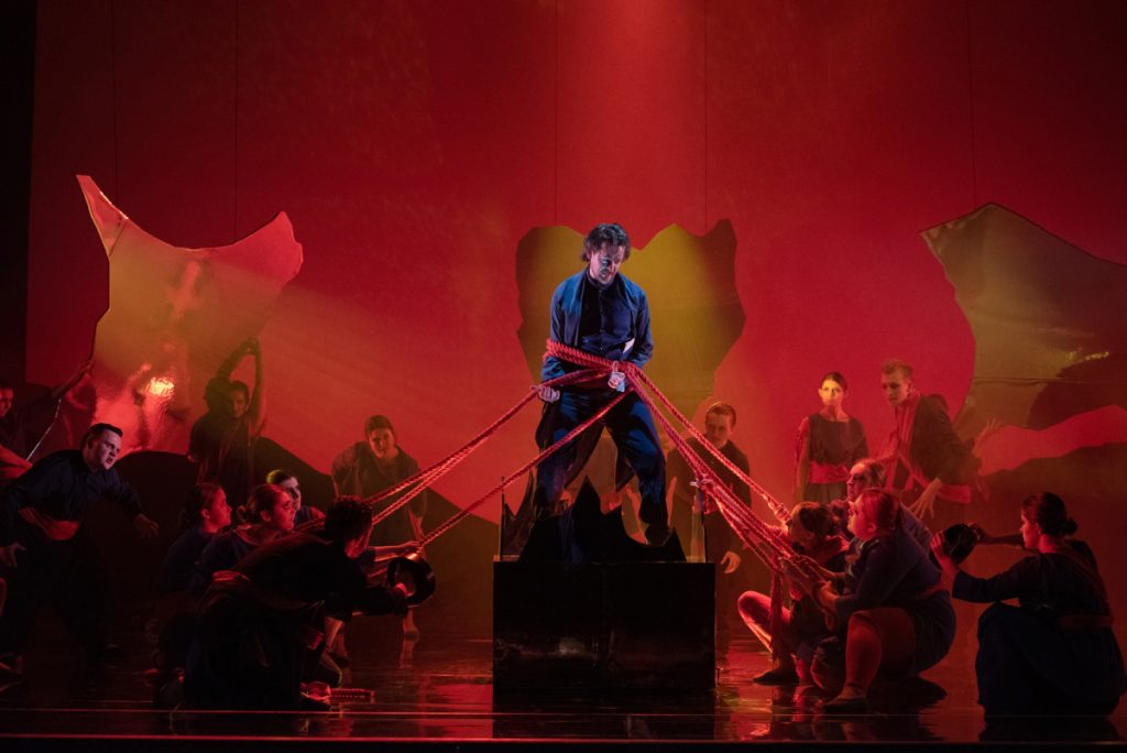Scottish Opera: Young Company 2022-2023 1 Daniel Keating Roberts as Orfeo with Scottish Opera Young Company in Orfeo Euridice. Scottish Opera 2019. Credit Julie Broadfoot.
